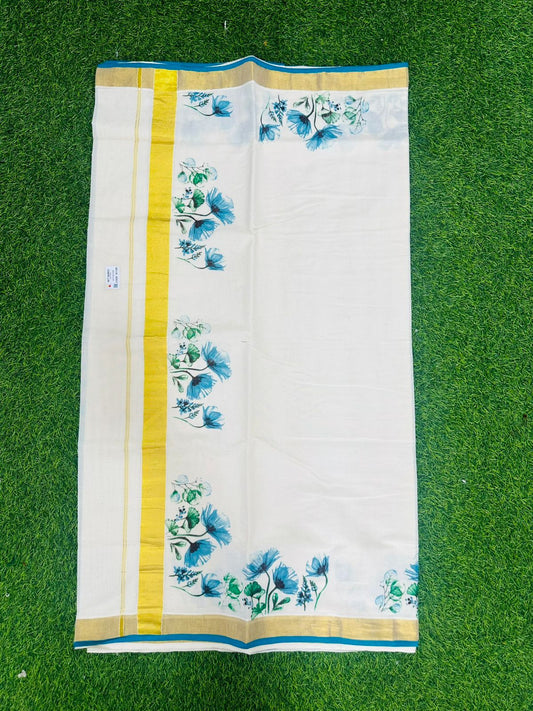 Floral print settu saree with piping