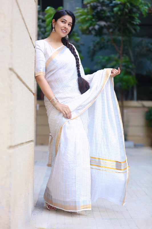 Silver gold cotton saree