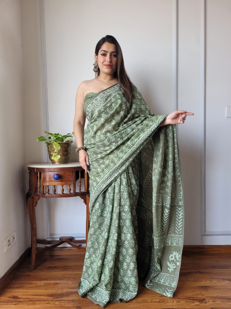 Handblock printed Pure Cotton Mulmul Saree