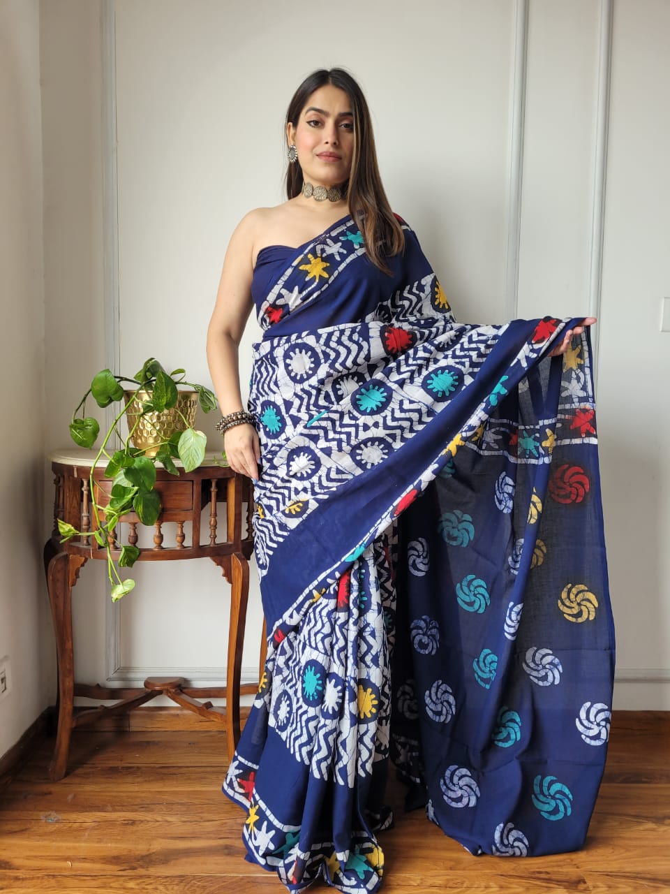 Handblock printed Pure Cotton Mulmul Saree