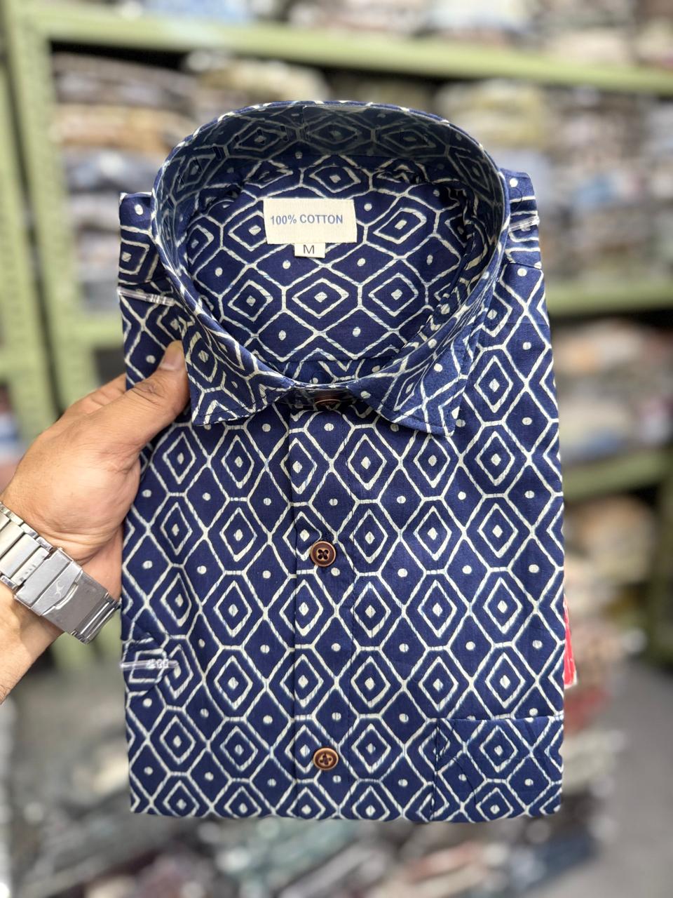 Mens cotton hand block shirt