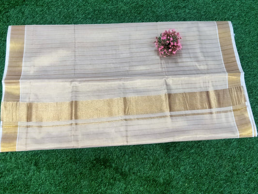 Gold tissue vertical line saree