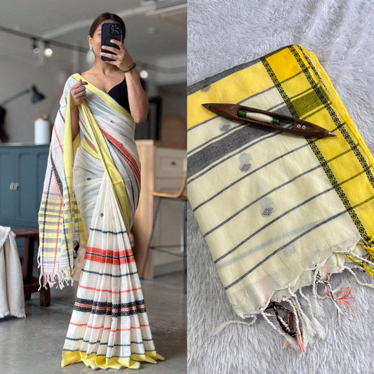 Cotton saree orange yellow weave