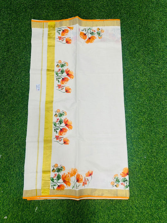 Floral print settu saree with piping
