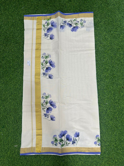 Floral print settu saree with piping