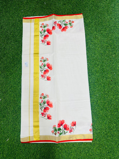 Floral print settu saree with piping