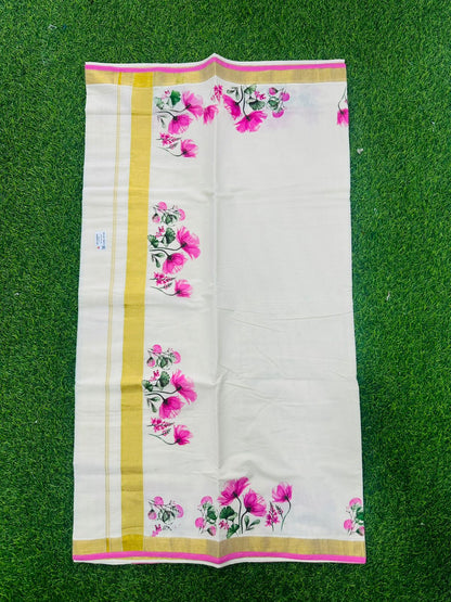 Floral print settu saree with piping