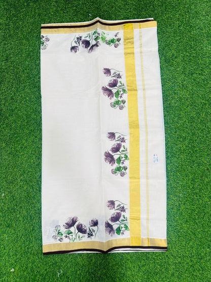 Floral print settu saree with piping