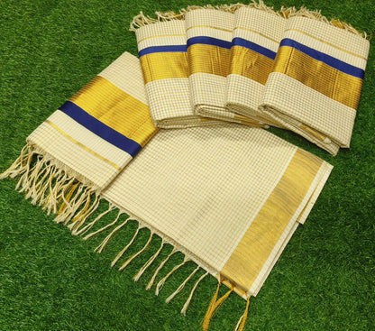 Golden tissue checkered setu saree