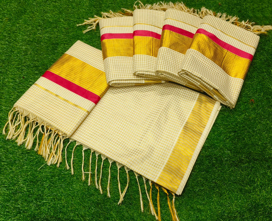 Golden tissue checkered setu saree