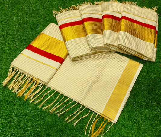 Golden tissue checkered setu saree