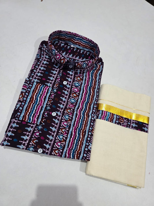 MANDHAKINI SHIRT AND. DOUBLE &nbsp;MUNDU COMBO SET&nbsp;