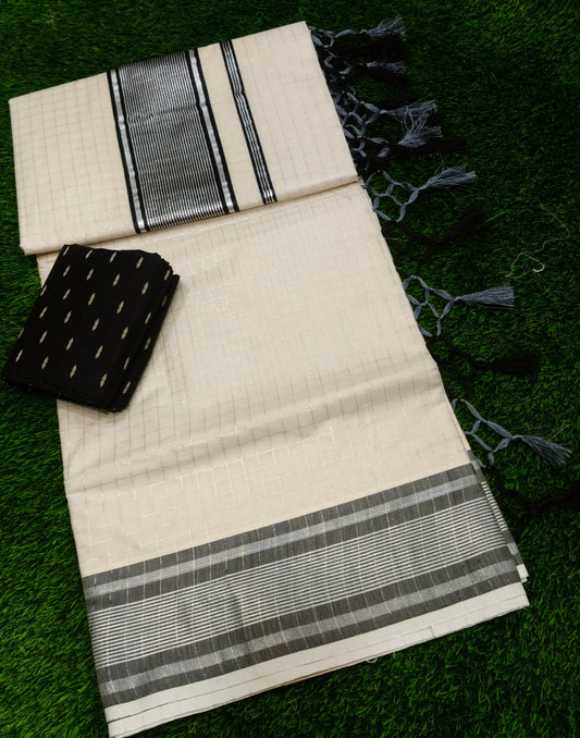 Cotton fancy check sarees with tassels
