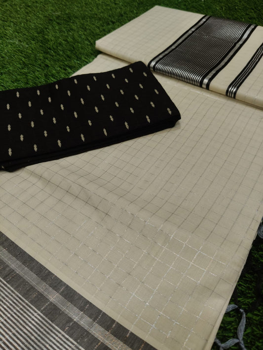 Cotton fancy check sarees with tassels