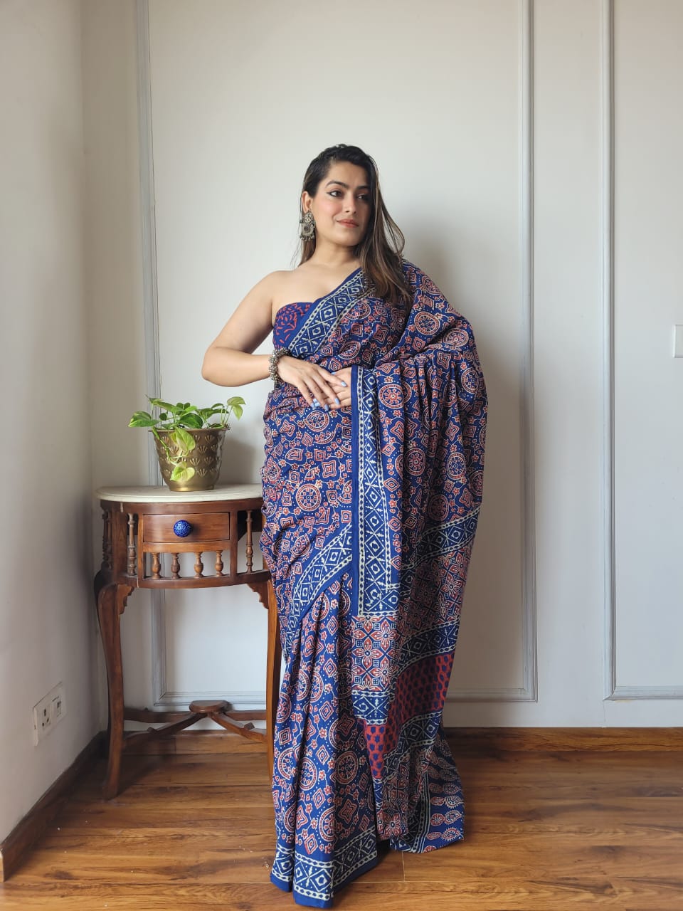 Handblock printed Pure Cotton Mulmul Saree