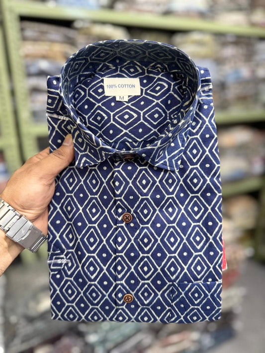 Mens cotton hand block shirt