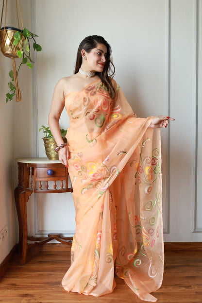 Pure Hand Painted Organza Saree