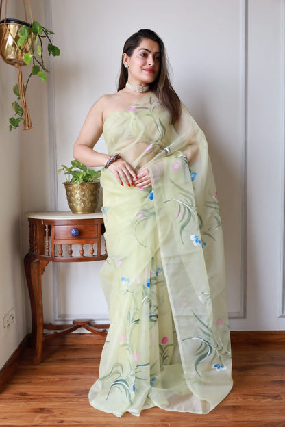 Pure Hand Painted Organza Saree