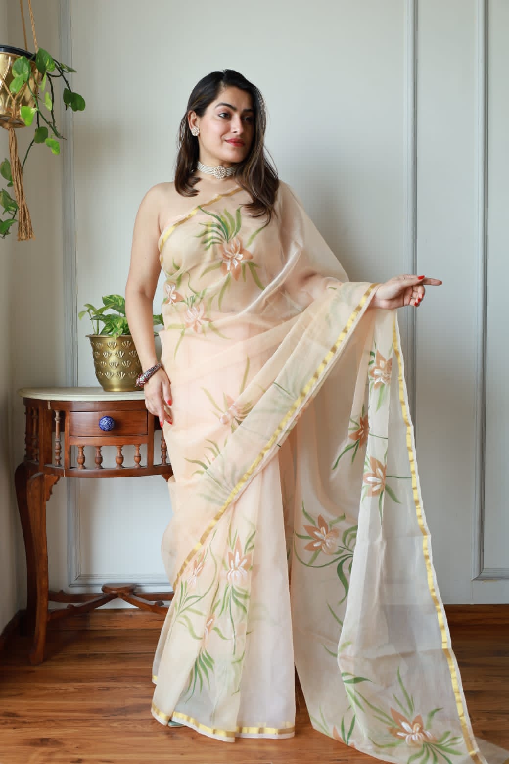 Pure Hand Painted Organza Saree