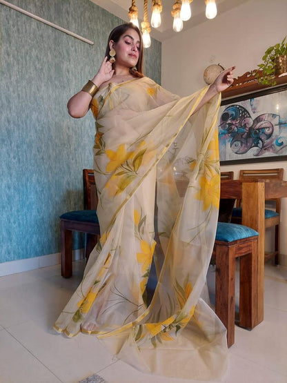 Pure Hand Painted Organza Saree
