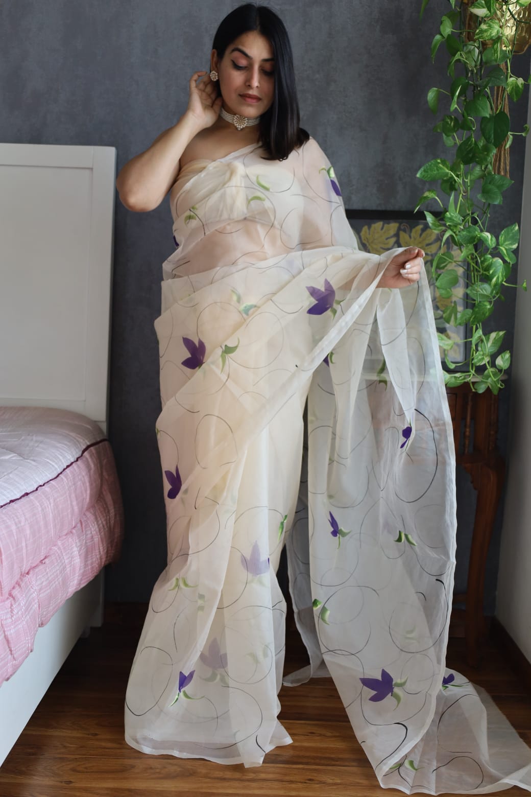 Pure Hand Painted Organza Saree