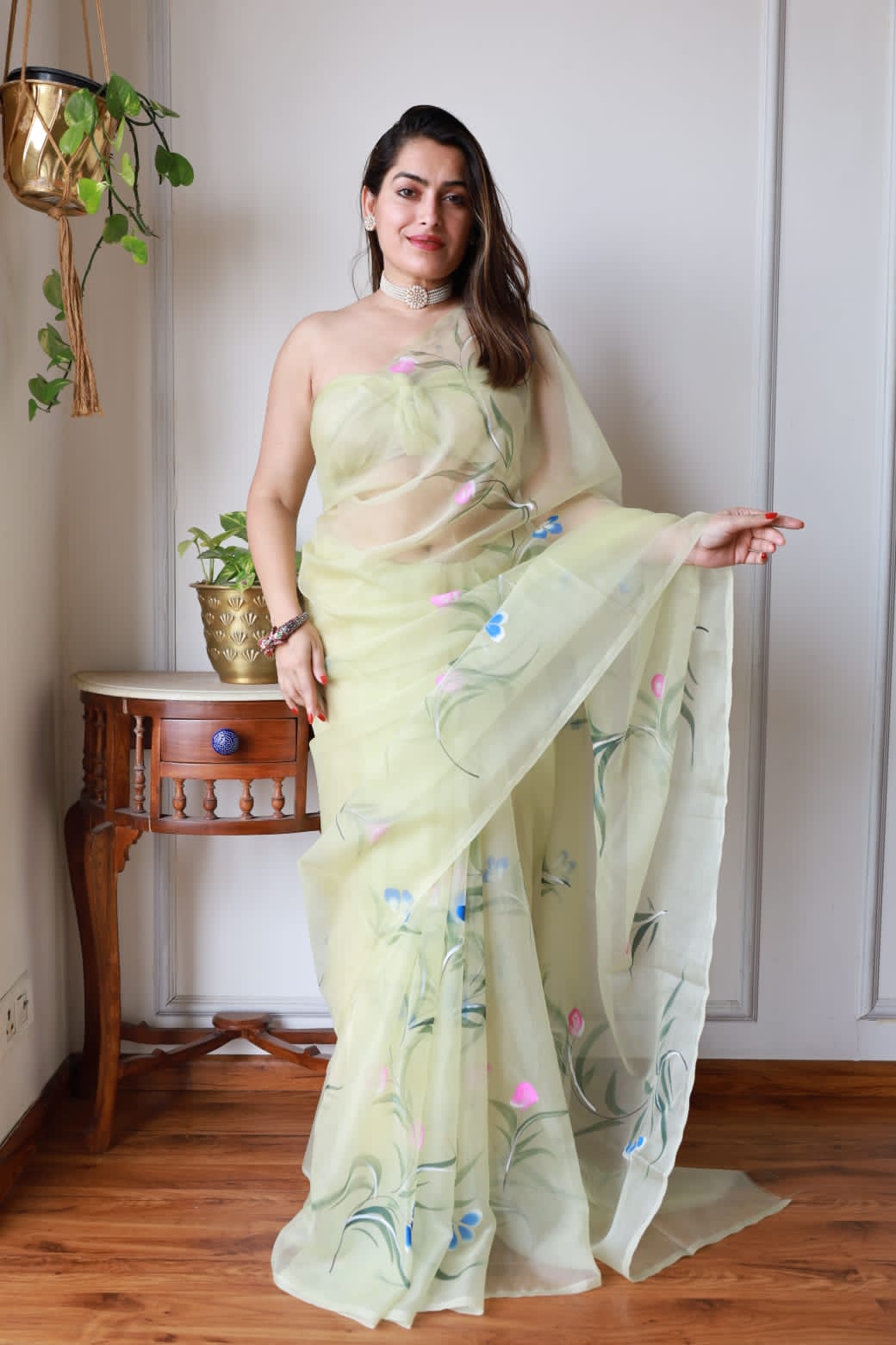 Pure Hand Painted Organza Saree