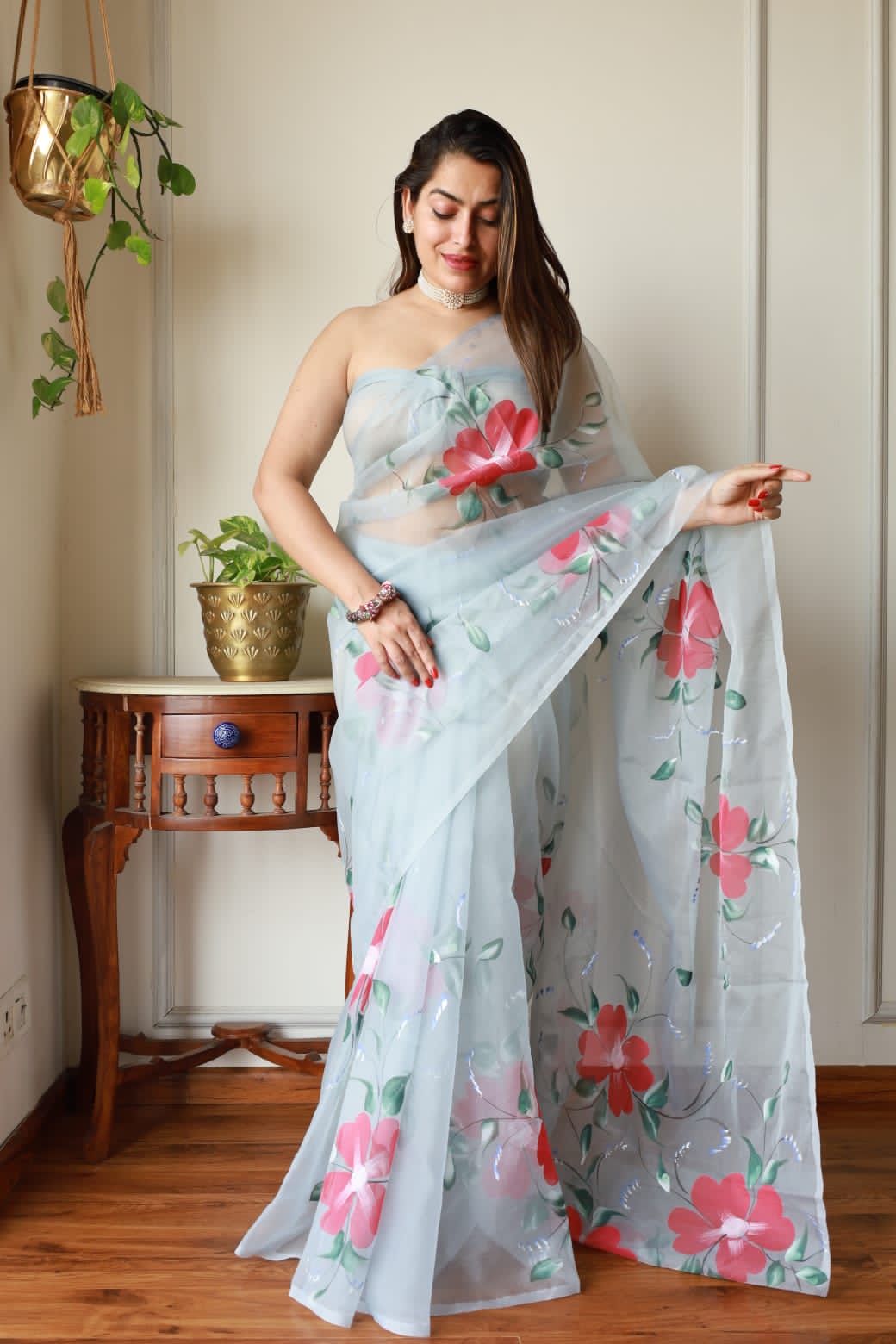 Pure Hand Painted Organza Saree