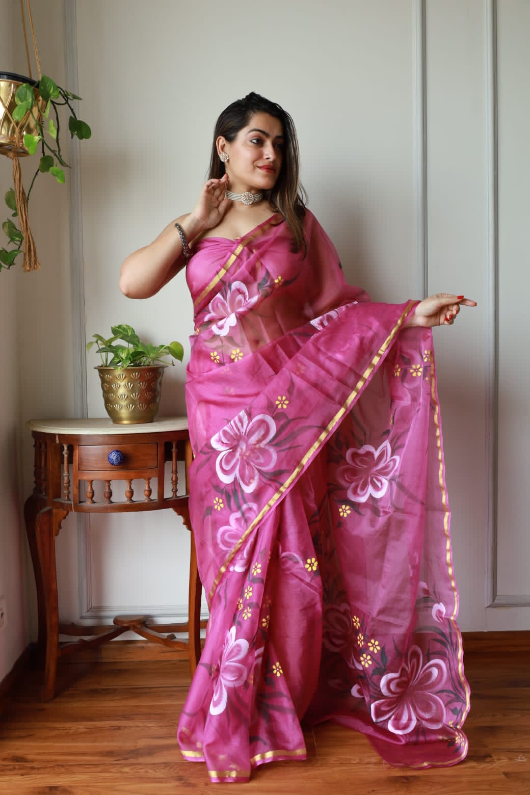 Pure Hand Painted Organza Saree