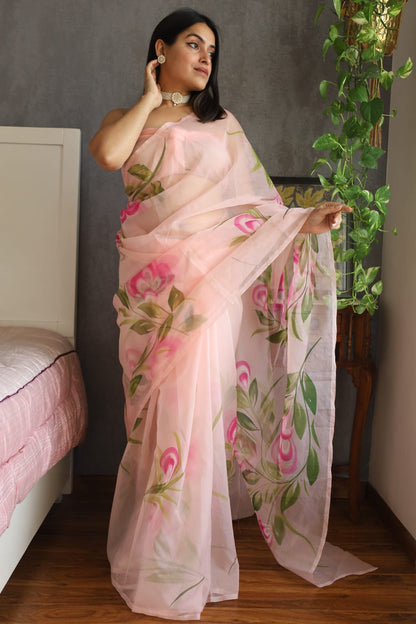 Pure Hand Painted Organza Saree