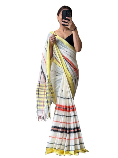 Cotton saree orange yellow weave